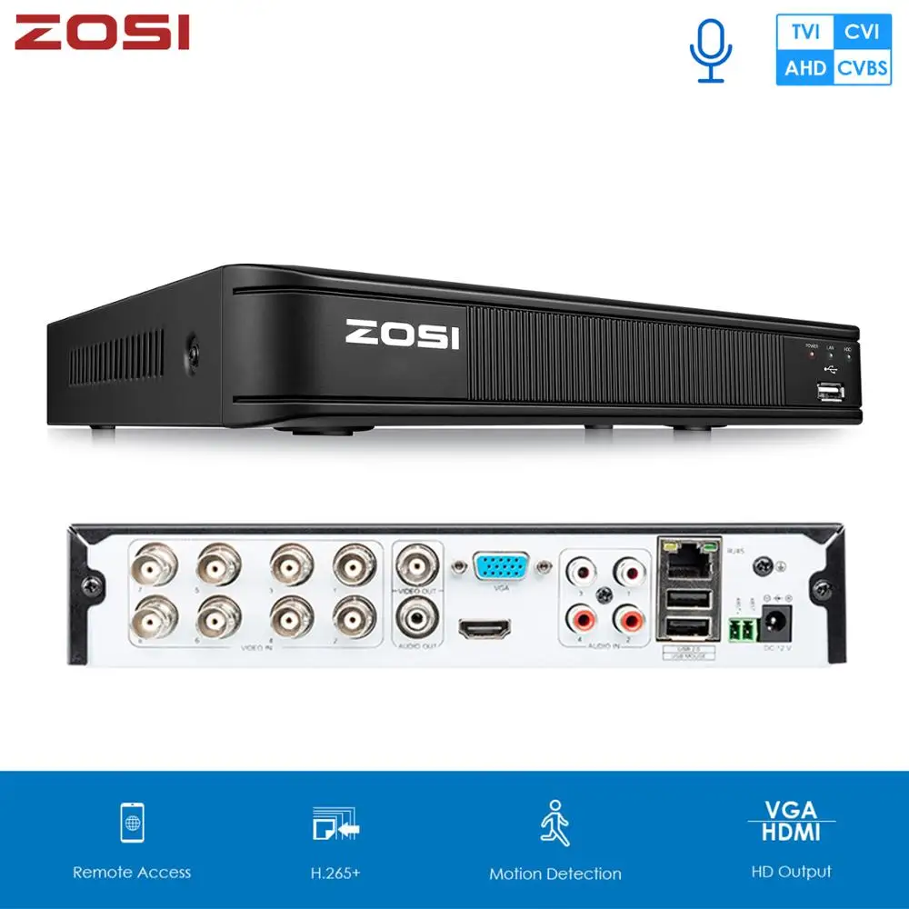 Видеорегистратор ZOSI 1080P H.265 8CH CVBS AHD CVI TVI RJ45|Видеорегистратор для видеонаблюдения| |