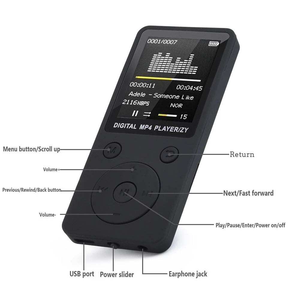 MP3 плеер 1 8 дюймов матовый музыкальный с fm радио видеоплеер проигрыватель