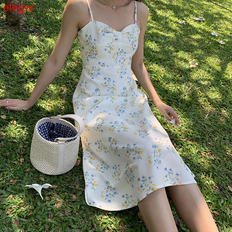 

Midi Floral Print Women Sundress Summer Chiffon Elegant Casual Party Vacation Tropical Beach Dress Koean Runway White Vestidos