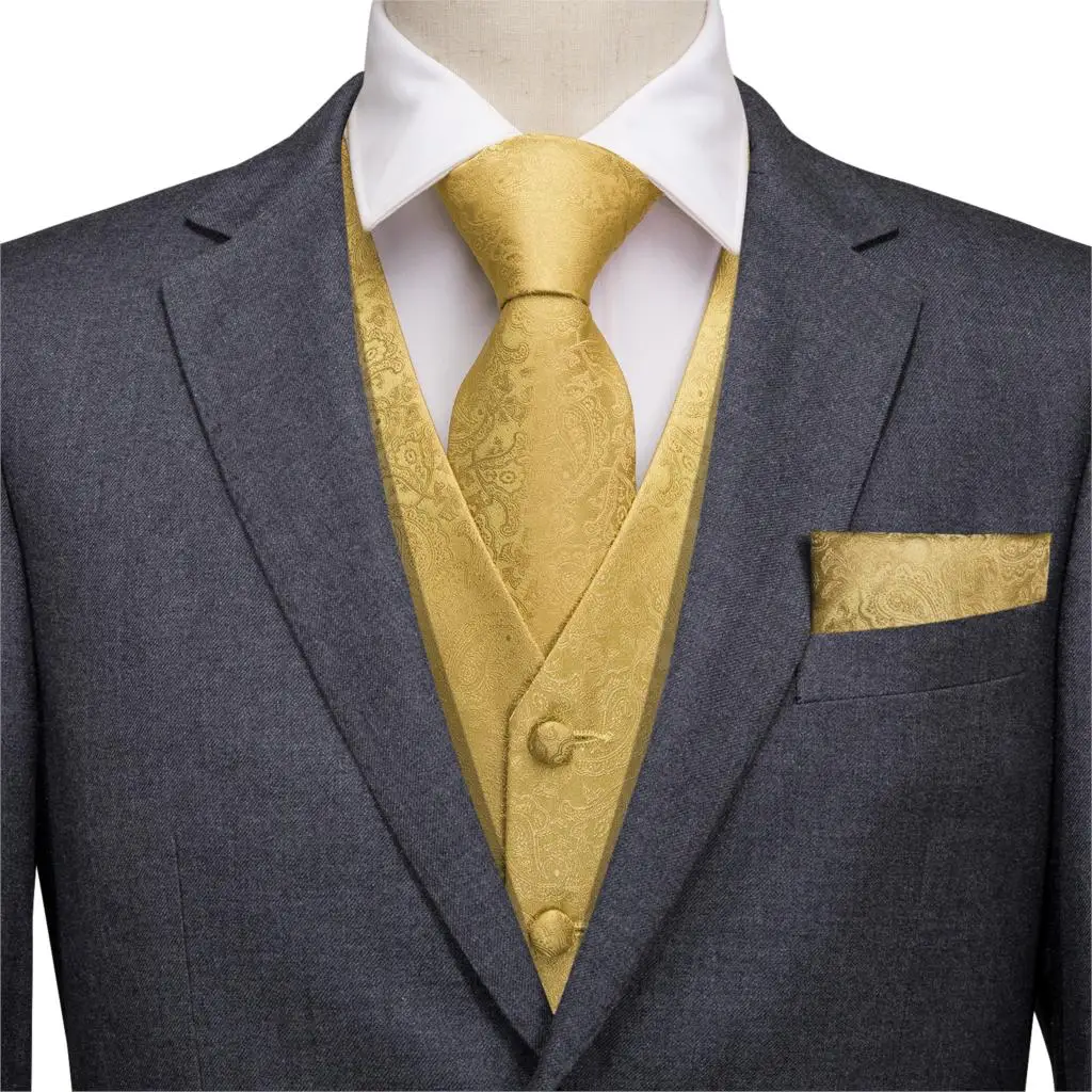 Vest for Men Gold Suit Vest Floral Waistcoat Slim-Fit Tuxedo Paisley Tie Set Cufflinks Gift for Wedding Business Hi-Tie VE-0009 Vest for Men Gold Suit Vest Floral Waistcoat Slim-Fit Tuxedo Paisley Tie Set Cufflinks Gift for Wedding Business Hi-Tie VE-0009