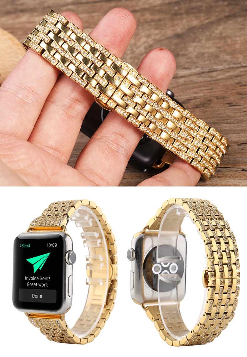 Ремешок для Apple watch 38 мм 42 мм iWatch 4 ремешка 44 мм 40 мм браслет для часов из нержавеющей стали с бриллиантами Apple watch 4 3 21