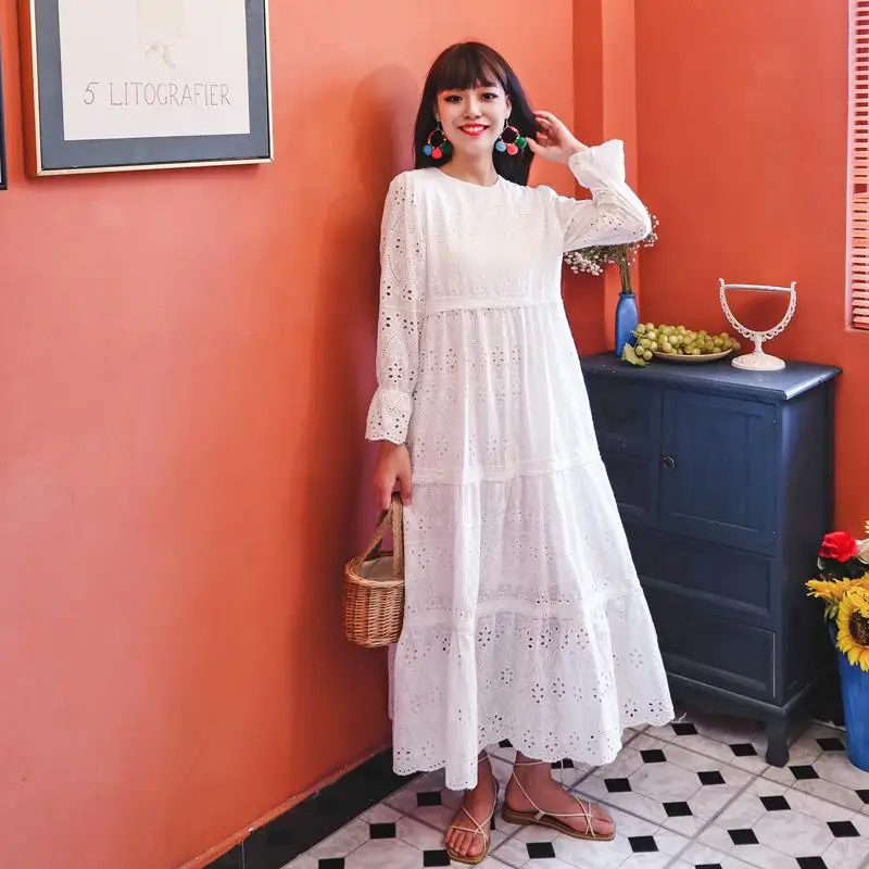 Video scene shooting high quality French embroidery, water soluble lace hollow-out long-sleeved dress three color
