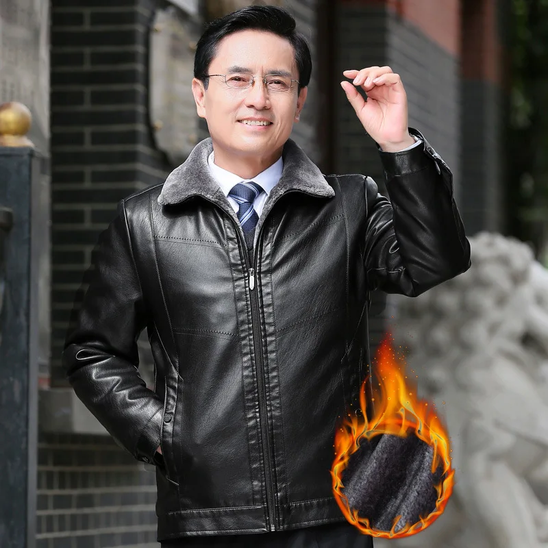 

Middle-aged Fur plus Velvet Leather Coat Dad Winter Brushed And Thick Leather Jacket Casual Business Warm Coat