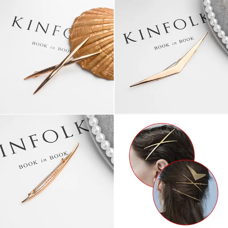 

3 Pcs/set New Women Hair Accessories Geometric Alloy Word Clip Simple Cross Hairpin Elegant Lady Hair Clips Headdress Y4QB