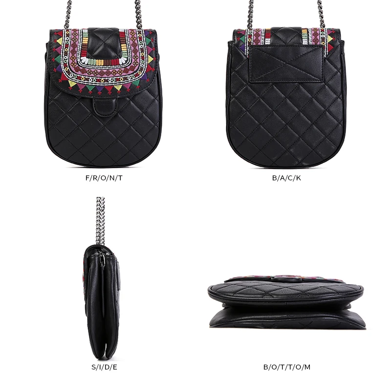LIAN CAN Embroidery Genuine Leather Phone Bag National Style Crossbody Bags for Women Shoulder Bags Luxury Brand Bag Lady Purse