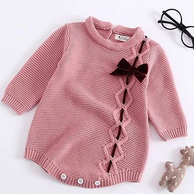 От 0 до 3 лет вязаная одежда для малышей Рождественский новогодний комбинезон для девочки Комбинезон хлопковый комбинезон для новорожденных девочек одежда для маленьких мальчиков и девочек - Цвет: B83H27 Pink