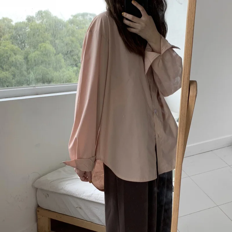 Lange Mouwen Vrouwen 2019 Nieuwe Stijl En Najaar Koreaanse Stijl Normcore Stijl Roze Shirt Jas loose-Fit Elegante Franse Lange Mouwen Vrouwen 2019 Nieuwe Stijl En Najaar Koreaanse Stijl Normcore Stijl Roze Shirt Jas loose-Fit Elegante Franse