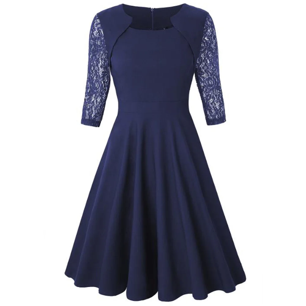 Swing Dress Лето-осень, кружевное платье для женщин, на каждый день, размера плюс, облегающее, из кусков, для офиса, свободное платье, винтажное, элегантное, для вечеринок, платья, vestidos mujer - Цвет: Swing Dress