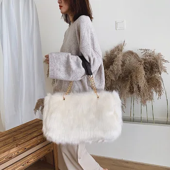

NEW Elegant Female big bag 2019 Winter New Quality Soft Plush Women's Designer Handbag casual Chain Shoulder Messenger Bags