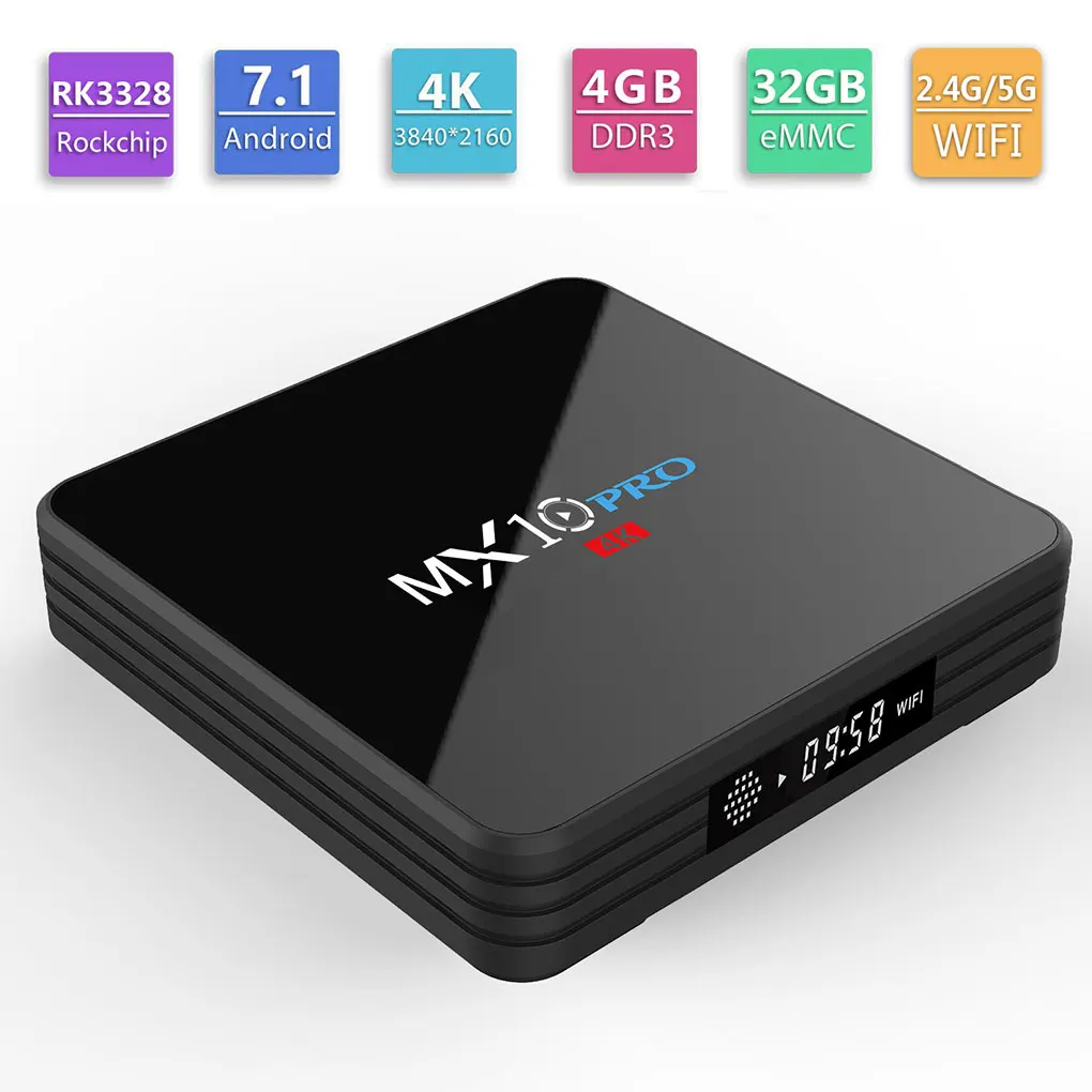 MX10 Pro 4+32GB Android 8.1 Smart TV Box Media Player RK3328 Quad Core Wifi Bluetooth