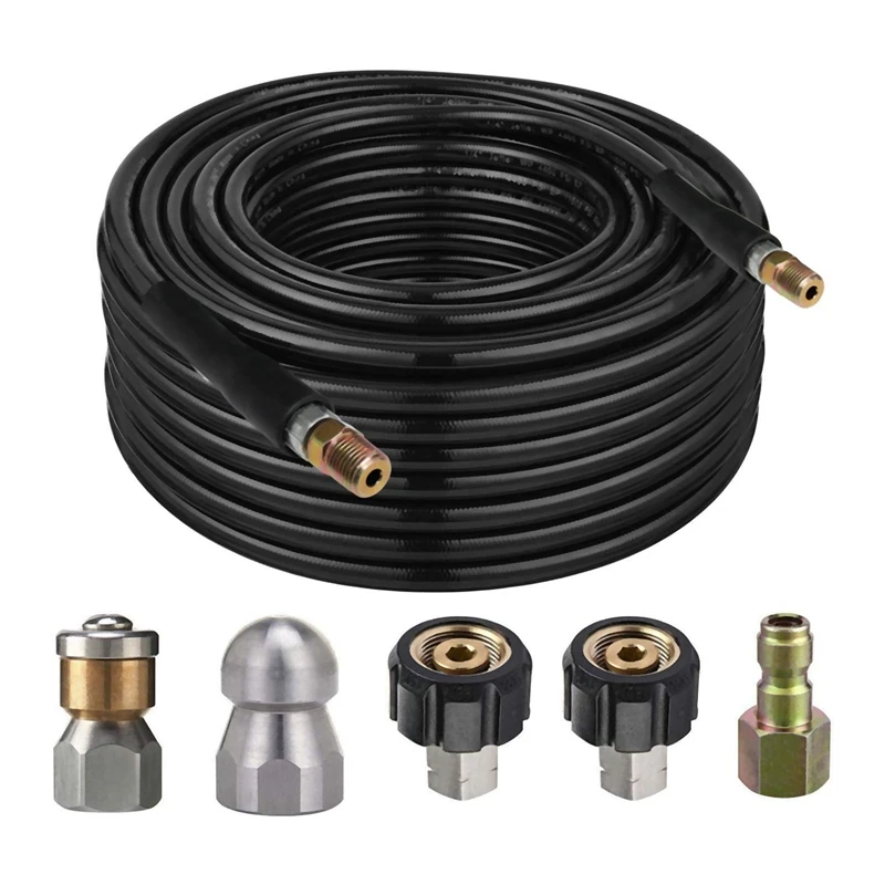 TOP 5,800 PSI 50 FT Sewer Jetter Kit for Pressure Washer, 1/4 Inch MNPT,Power Washer Hose, Button Nose and Rotating Sewer Jettin