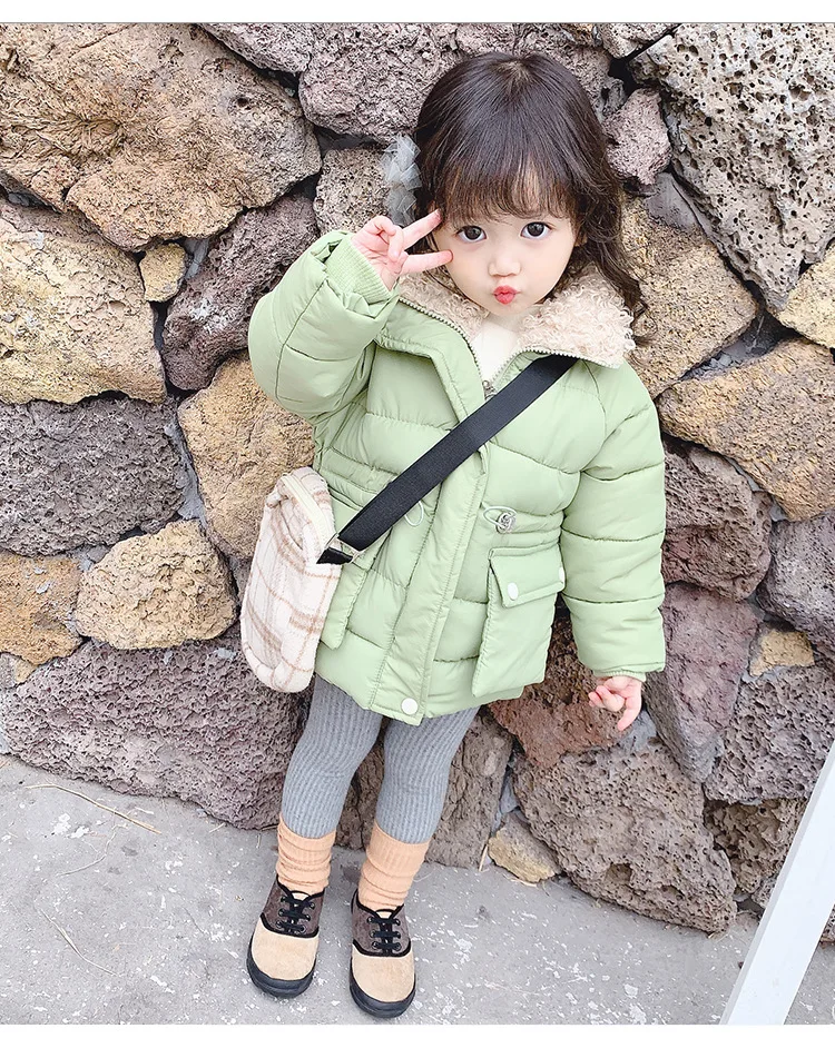 Детское зимнее пальто для 2-7Yrs пальто с хлопковым подкладом для девочек, однотонная, с длинными рукавами, на молнии, плотные теплые куртки детская одежда для малышей