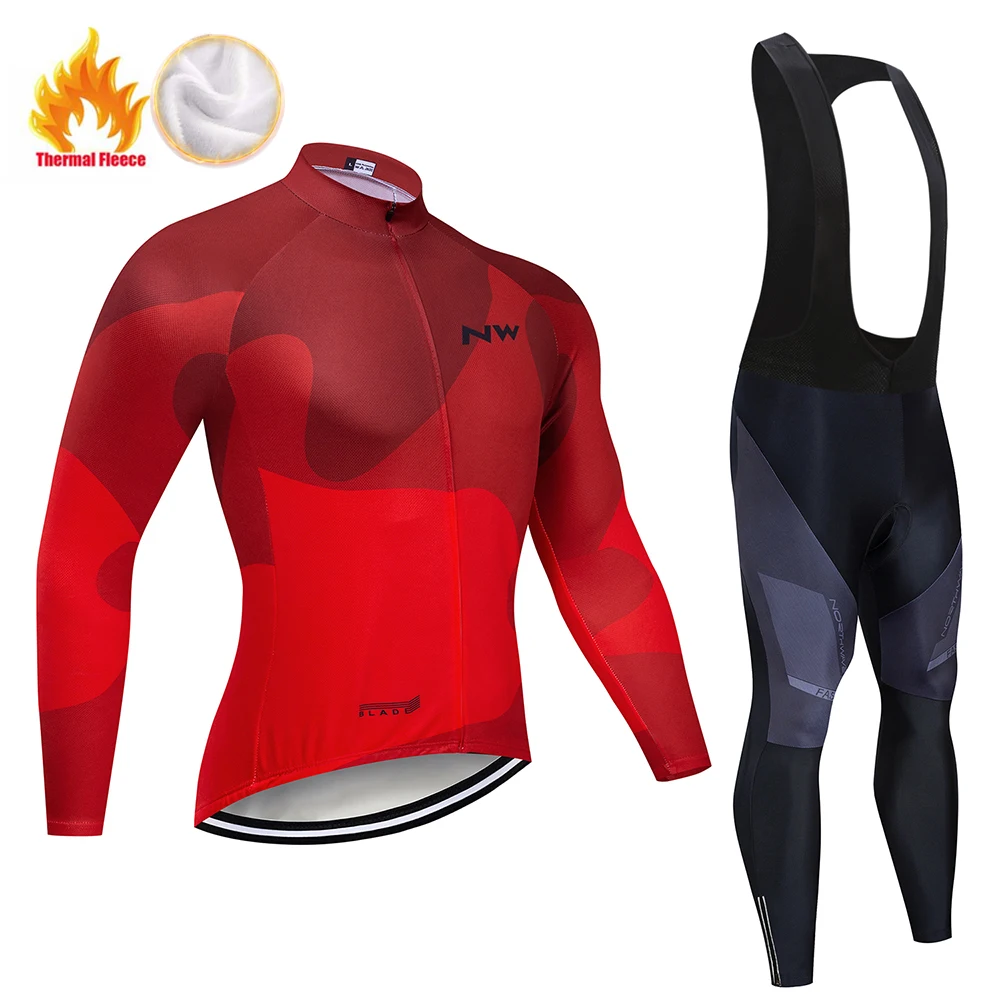 Bib Long suit NW, зимние майки для велоспорта, набор, Pro, термальный флис, MTB, одежда для велоспорта, Ropa Ciclismo Invierno, мужские велосипедные майки - Цвет: Bib Long suit