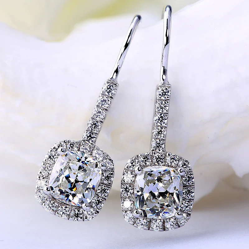 

Valuable Drop Earrring Cushion cut AAAAA cz Real 925 sterling silver Statement Party Wedding Dangle Earrings for women Jewelry