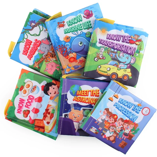 6Pcs Baby Cloth Book Intelligence Develop Soft Learning Cognize Reading Books Early Educational Toys Quiet Readings 0-12 Months NO2957 6Pcs