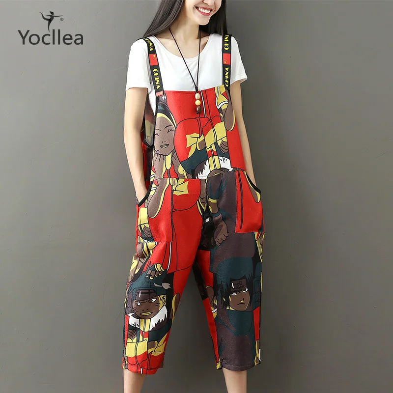 

Girl's jumpsuit female 2019 Head Print Summer bodysuit women Ankle Length Pants With pockets Casual Jumpsuits & Rompers