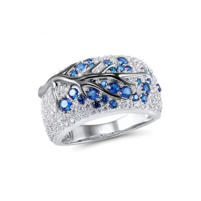 H: HYDE Блестящее дерево кольцо «ветка» из красного/синего/зеленого/фиолетового кристалла кольца с листьями для женщин уникальное панк ветка обручальное кольцо ювелирные изделия - Цвет основного камня: Blue