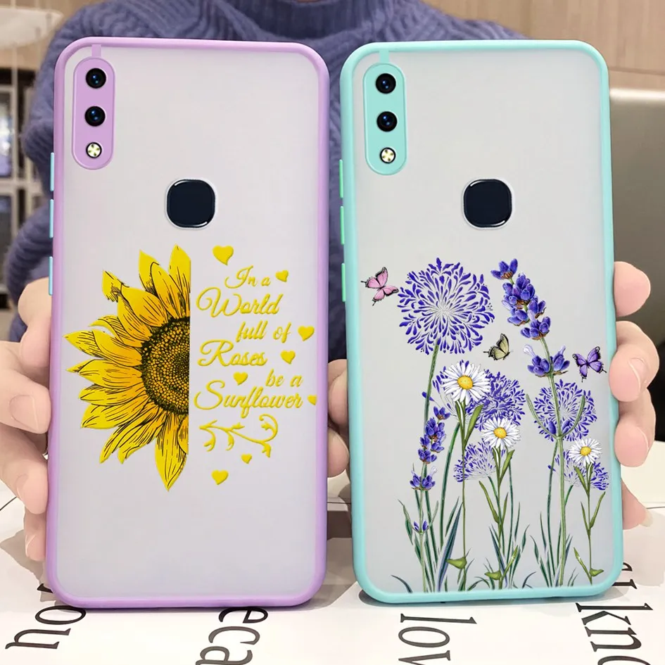 Чехол-накладка для Vivo V9 1723 прозрачный с изображением лаванды подсолнуха цветов