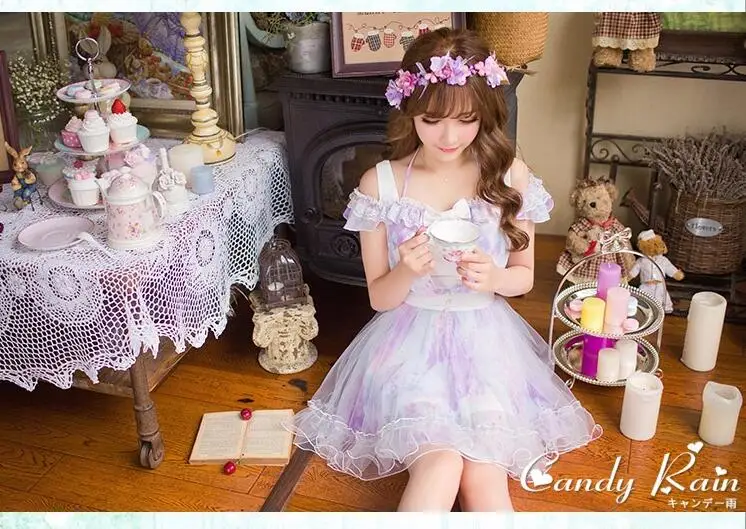 Милое платье принцессы в стиле Лолиты в японском стиле; милое кружевное шифоновое платье принцессы без рукавов с тонкими лямками; C16AB6082