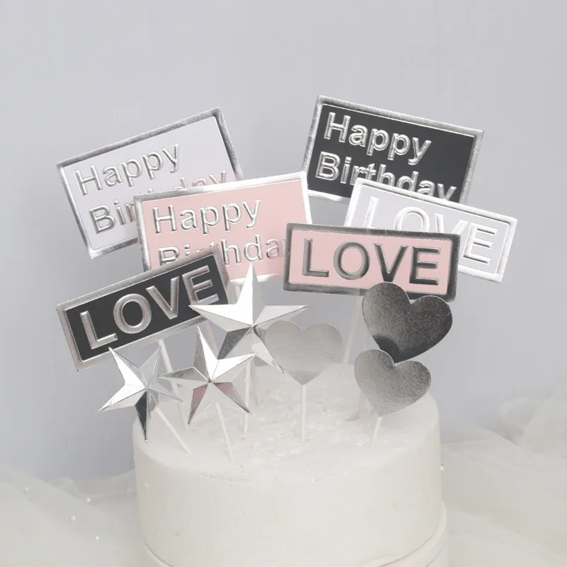 Cakelove 4 шт. 12 цветов черный розовый Золотой Звезда Сердце зеркало "с днем рождения" торт Топпер десерт украшения для День рождения Любовь