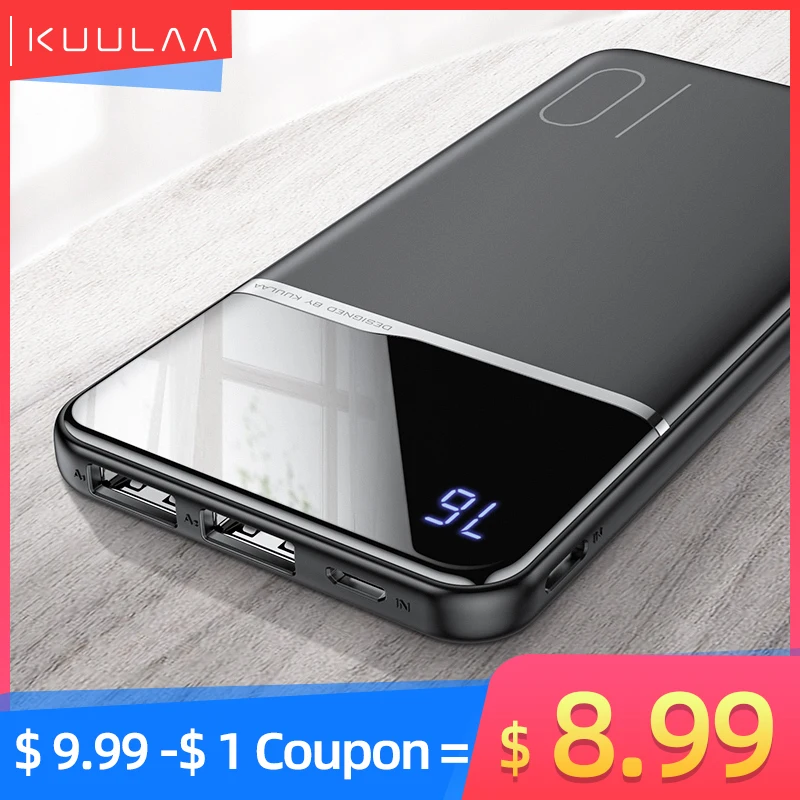  KUULAA Power Bank 10000mAh Портативное зарядное устройство Poverbank 10000 мАч Dual USB сверхтонкое зарядное устройство для Xiaomi Mi 9 8 iPhone 