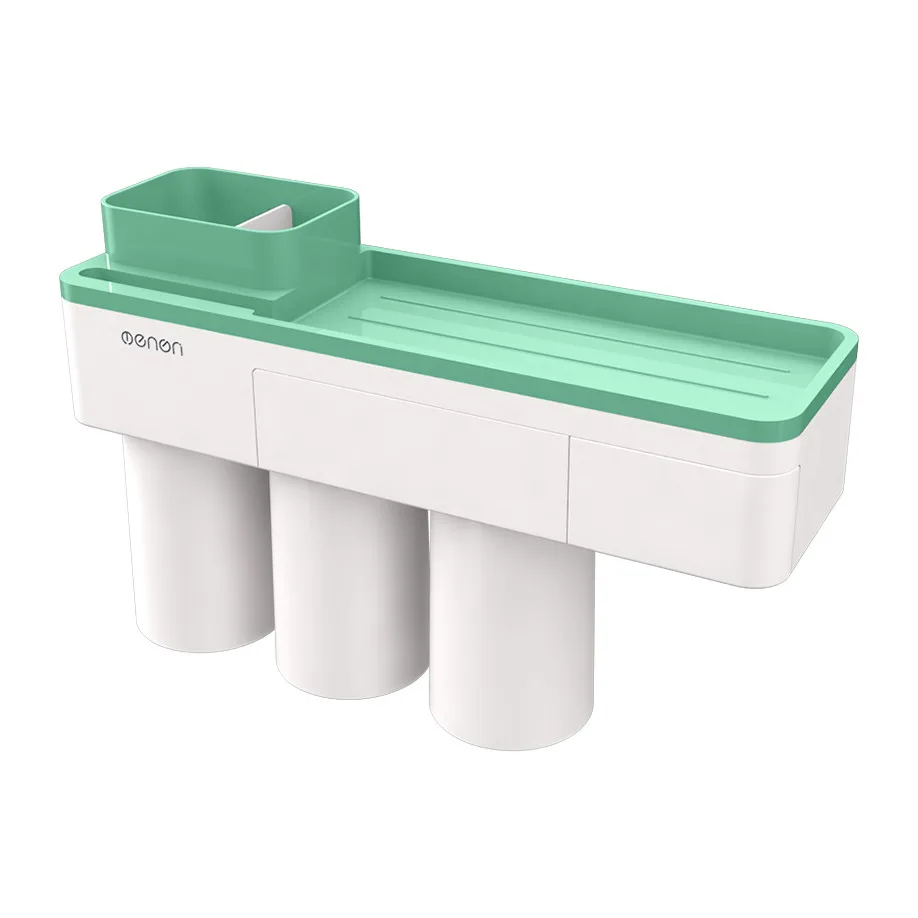 Стойка для хранения ванной комнаты настенный держатель для зубной щетки пластиковый держатель для зубной пасты легко чистить и хранить три чашки L0807 - Цвет: GN