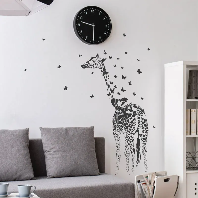 

Giraffe With Butterfly Wall Sticker Vinyl Home Decor Living Room Bedroom Nursery Decoration Animal Decals Removable Mural 4471