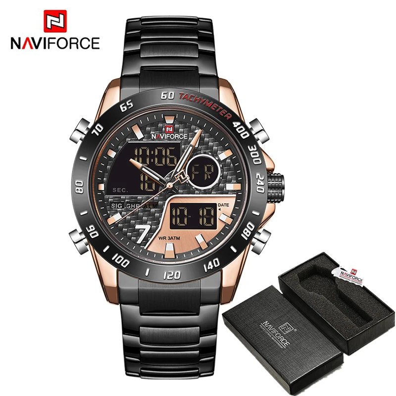 RGRGB BOX Роскошные брендовые NAVIFORCE мужские часы, военные цифровые спортивные наручные часы, мужские модные водонепроницаемые часы со стальным ремешком - Цвет: RGRGB BOX
