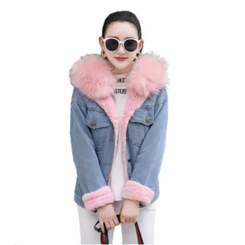 

Yocalor Women Winter Coat Jacket Faux Fur Hooded Warm Outside Fleece Abrigos Mujer Invierno Denim Jeans Coat