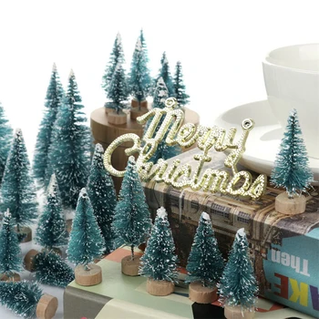 

55Pcs Artificial Frosted Sisal Christmas Tree Wood Base Crafts Mini Pine Tree Christmas Party Home Village Scene Railroad