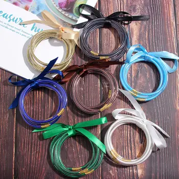 

Flatfoosie 10 Pcs/Set Glitter Jelly Bangles Bracelets Glitter Filled Silicone Plastic Round Bangle Bowknot Dashion Jewelry Gifts