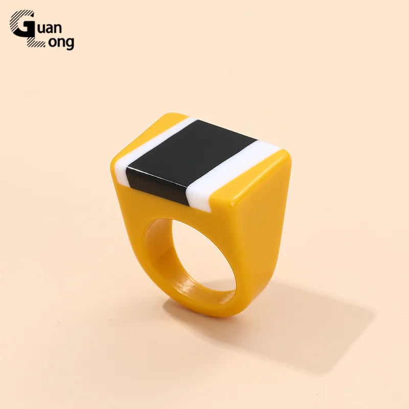 Resin Fashion Big Rings for Women Minimalist Colorful Vintage Punk Rings for Girls Korean Jewelry Square Gifts finger ring silver ring wedding rings stainless steel ring ring set couples rings adjustable rings wedding ring gold color ring gold color rings