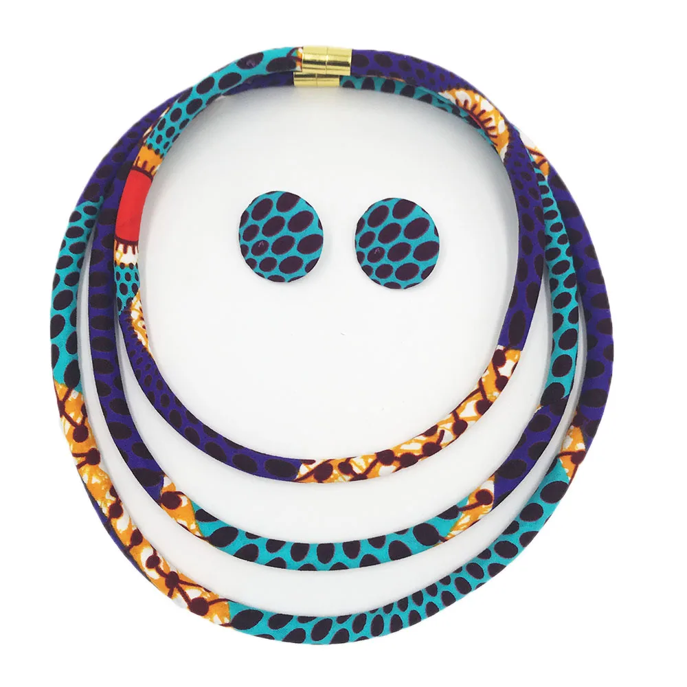 Women necklace earring set African print wax fabric necklace earrings jewelry Ankara jewelry (5)