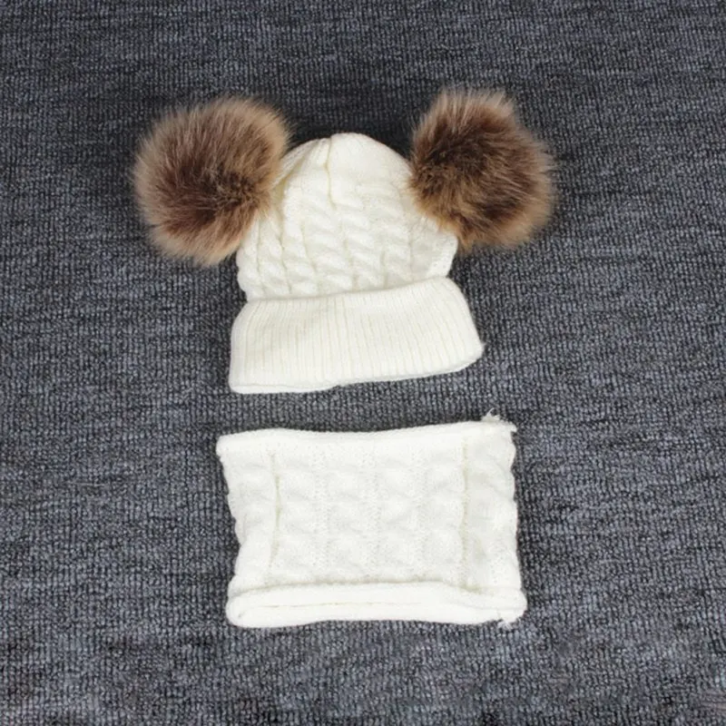 Вязаная Детская шапка для девочек и мальчиков; теплые зимние аксессуары для малышей; комплект из 2 предметов: шапочка+ шарф - Цвет: B2