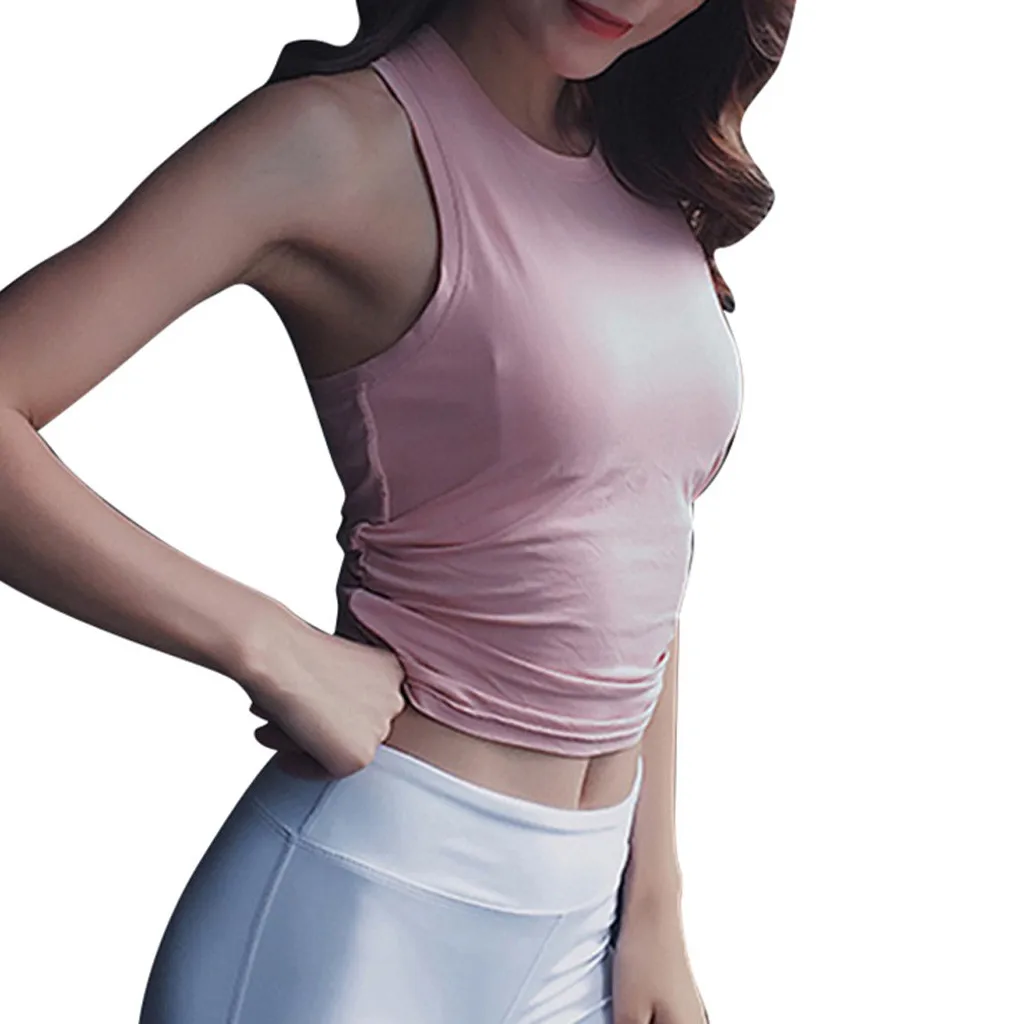 Pink Женская спортивная майка, футболка, тонкая, для фитнеса, бега, одноцветная, быстросохнущая, на подтяжках, топы для женщин, танкини, пуш-ап, Blusas - Цвет: Pink