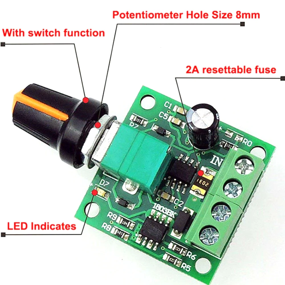 DC 1.8V 3V 5V 6V 12V 2A PWM Motor Speed Controller Low Voltage Motor Speed Control Switch PWM Adjustable Drive Module