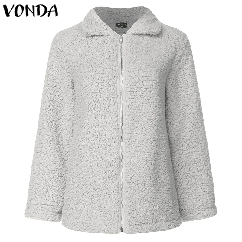 VONDA осенне-зимнее женское пальто из искусственного меха с капюшоном, куртки на молнии с длинным рукавом, плотный флисовый кардиган, пальто размера плюс