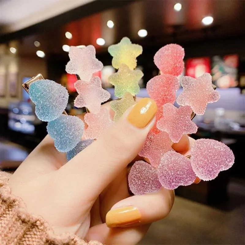 Korean Soft Candy Barrettes Girl's Gradient Love Star Rainbow Minimalist Side Clip Hair Grip Hairpin Hair Accessories For Women hairclips