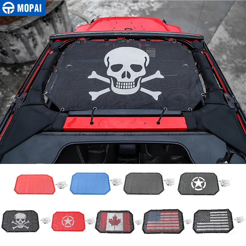  MOPAI 2/4 Door Car Roof Mesh Bikini Top Sunshade Cover UV Sun Shade Mesh for Jeep Wrangler JK 2007-