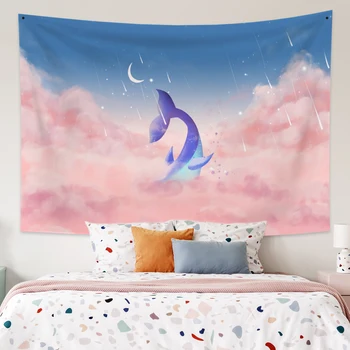 

Psychedelic Romantic Ocean Scenery Tapestry Abstract Sea Dolphin Wall Tapestry Hippie Wall Decor for Bedroom Living Room Dorm
