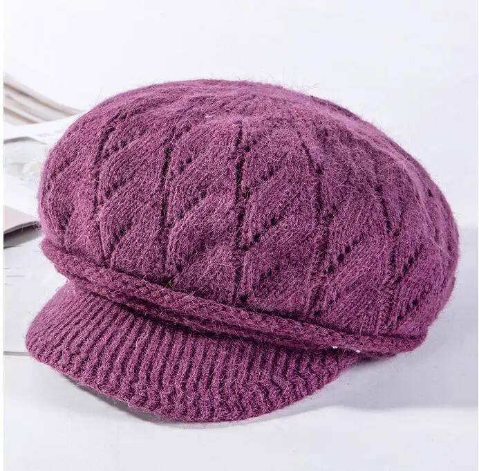 Зимняя шапка для женщин Skullies Beanie Hat Женская зимняя маска для волос с кроликом Балаклава Gorras cap s вязаная шапка - Цвет: deep purple