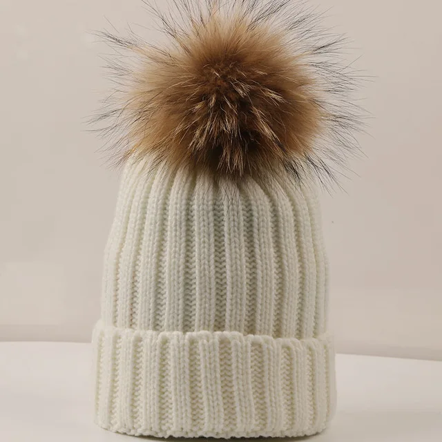 DANKEYISI шарик из меха норки шапка Меховые помпоны Skullies Beanies зимняя женская шапка для девочки вязаные шапки шапка женский головной убор из плотной ткани - Цвет: white-1