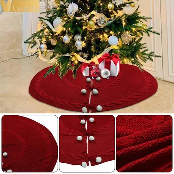 

Christmas Tree Carpet Knitted Large Red Tree Skirts Merry Christmas Decoration for Home Tree Skirts New Year Decoration 50''