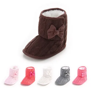 

Winter Warm Baby Girl Boots Casual Cute Soft Solid Color Bow Decoration Plus Velvet Warm First Walkers Shoes
