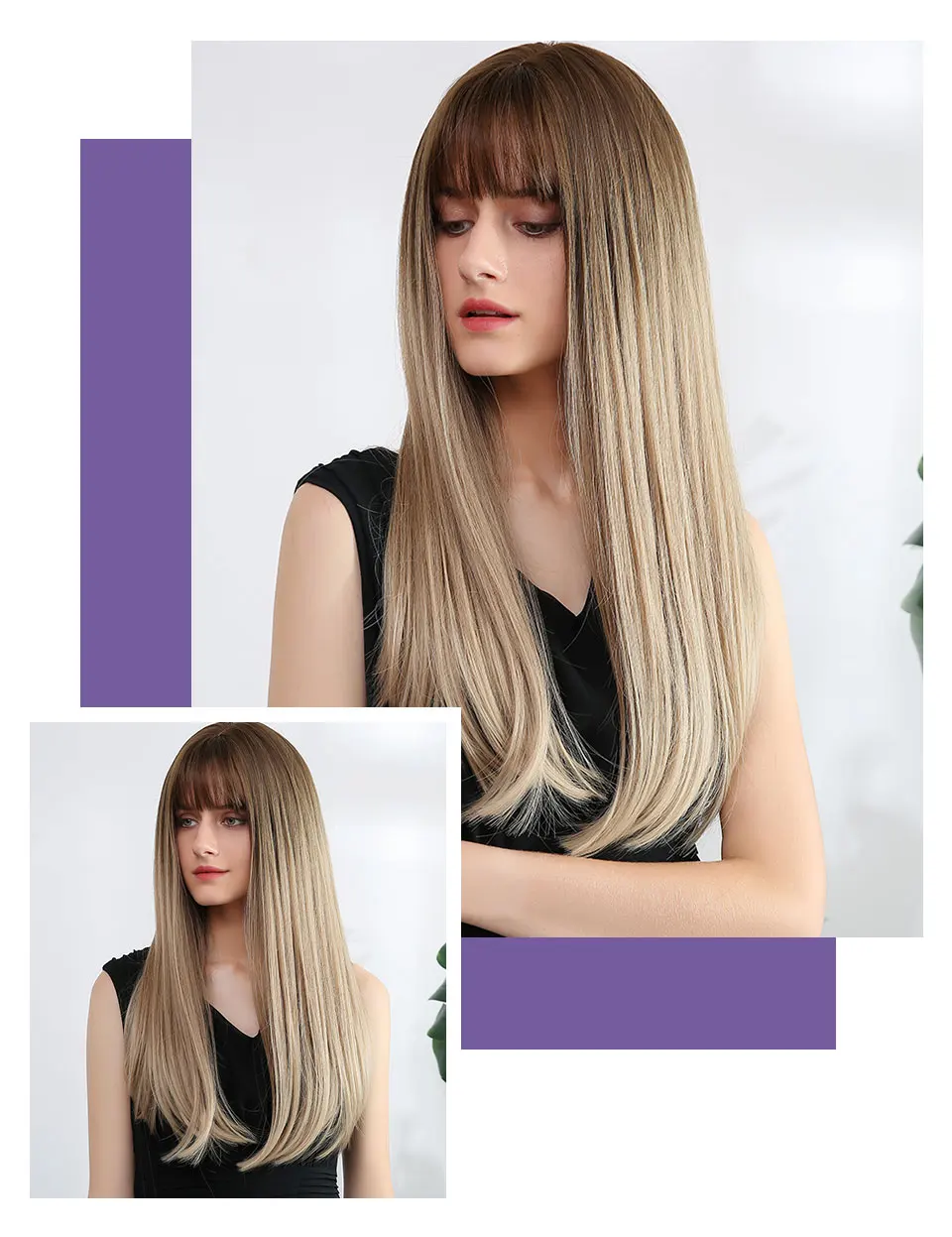 Ingredient Lengthy Straight Brown Root to Mild Blonde Ombre Hair Wigs with Bangs for Ladies Warmth Resistant Each day Get together Cosplay Wig 10 Hfc91a28f62854d4ea719ec9ccd802c53G