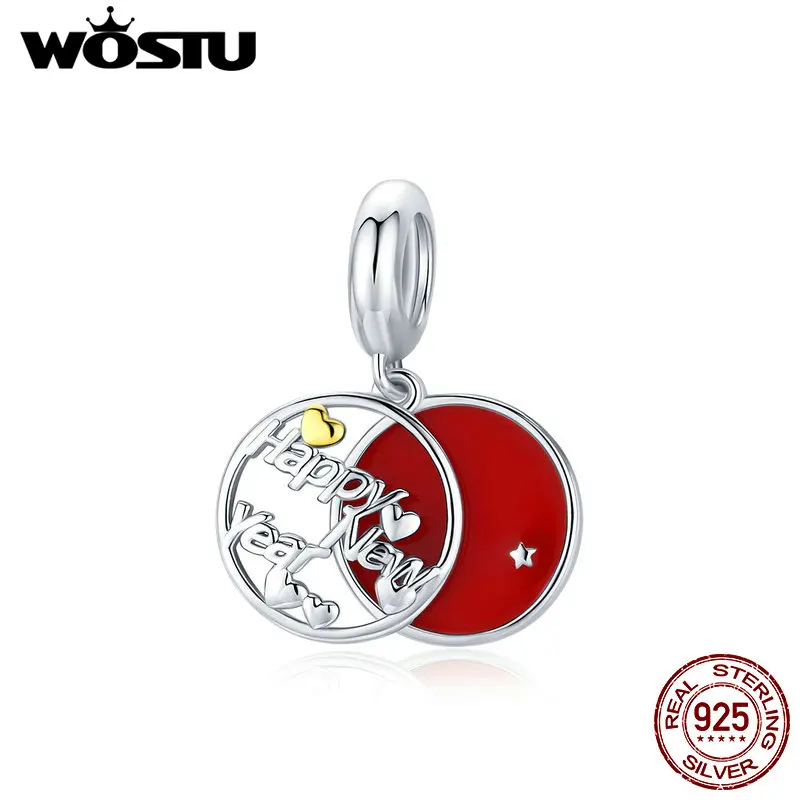 WOSTU 100% 925 стерлингового серебра с новым годом шарик позолоченным кольцом подходят