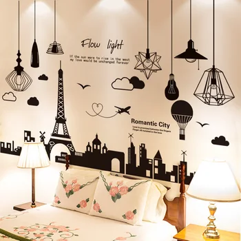 

[shijuekongjian] Black Chandelier Wall Sticker DIY Tower Buildings Wall Decals for Living Room Bedroom Home Decoration