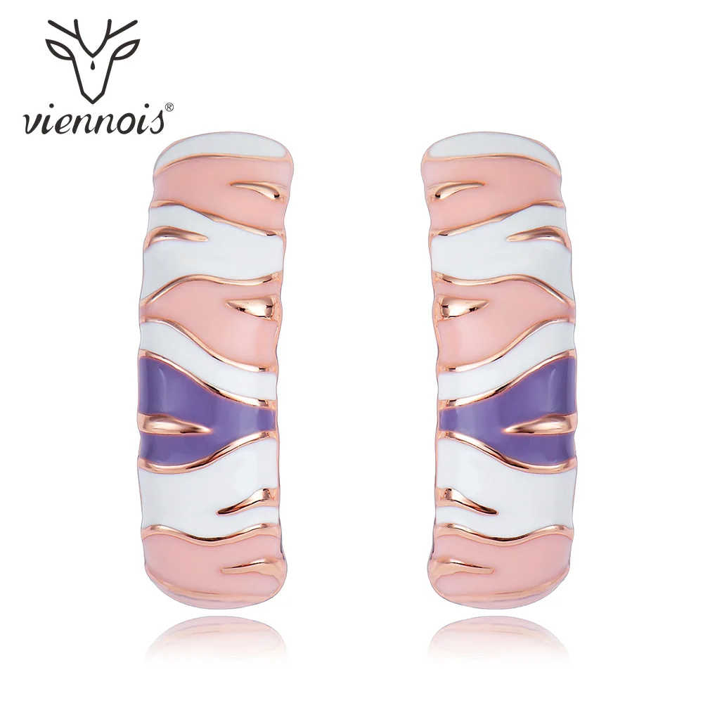 

Viennois Classic Enamel Stud Earrings in Exclusive Design Rose Gold Color Earrings Female Metallic Earrings Party Jewelry