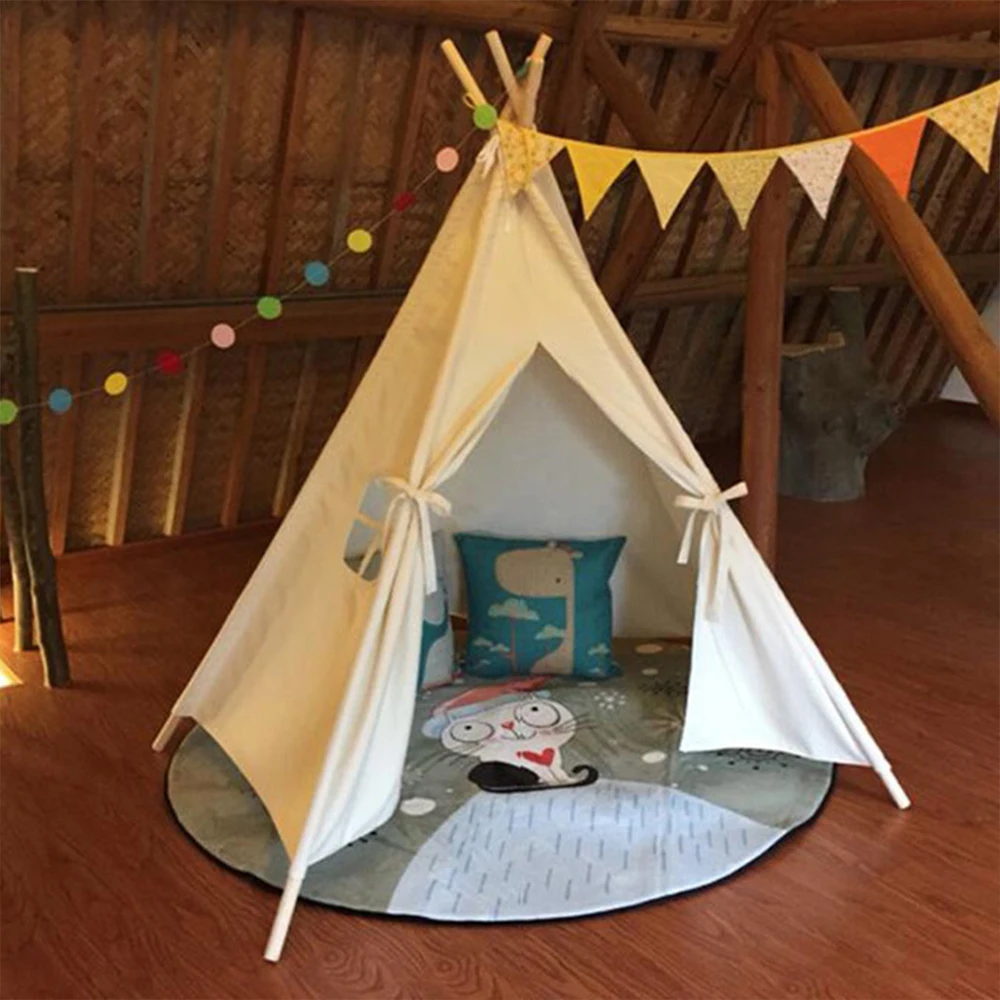

Large Kids Teepee Tent Cotton Canvas Children Tent Girls Wigwam Outdoor Picnic Outing Game House India Triangle Tent Room Decor