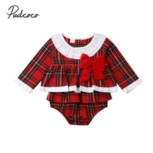 Брендовый Рождественский милый Рождественский костюм для новорожденных девочек из 2 предметов платье с бантом и оборками полипропиленовые трусы шорты клетчатые комплекты одежды комплект для вечеринок